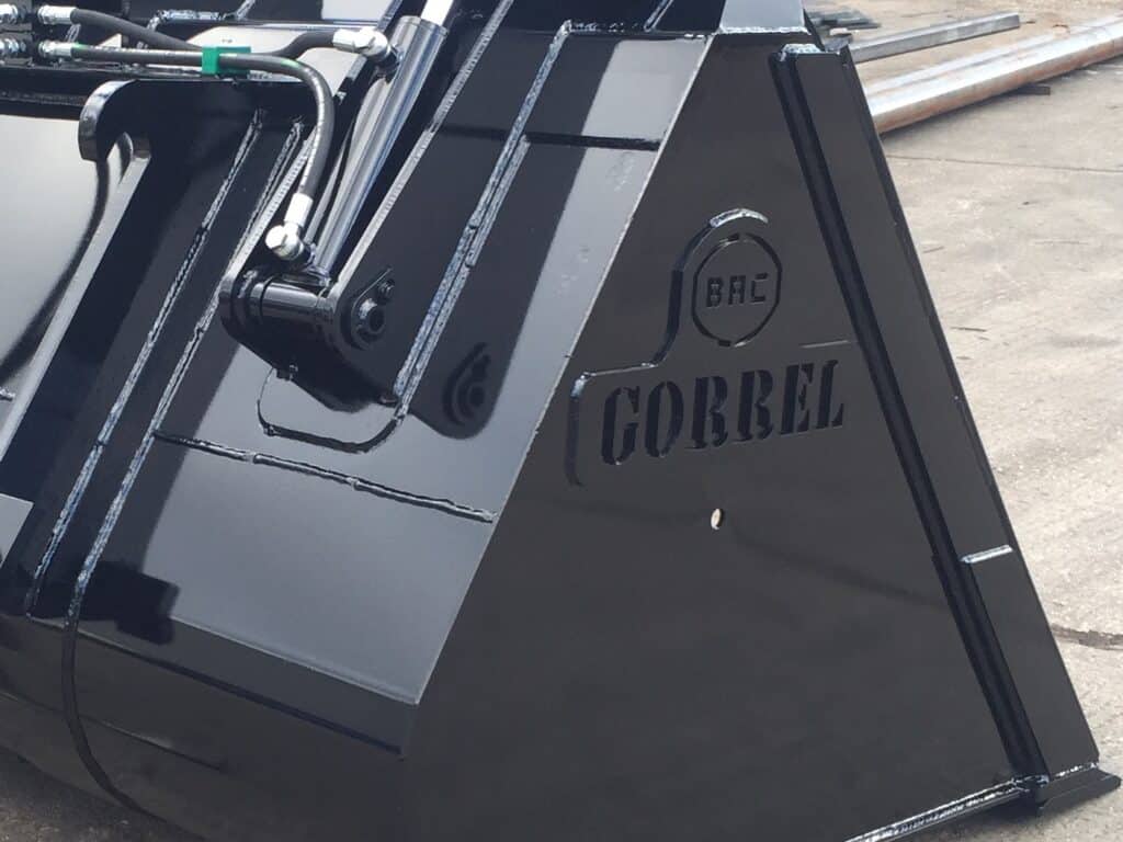 Telehandler Clam Bucket for recycling yard B. A. Caulkett back right showing customer logo